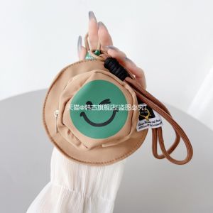 Color-Block Knitted Hand-Held Earphone Bag Mini Cute Cartoon Coin Purse Female Styling Fisherman Hat Zipper Bag Smiley Trendy Backpack Pendant