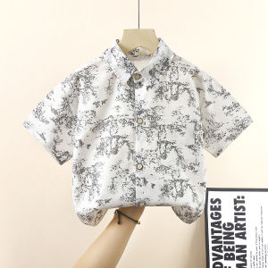 Baby Boy Summer Short Sleeve Shirt Thin Cotton Casual Style Korean Version Childrens Wear 2-7 Years Old Striped Pattern