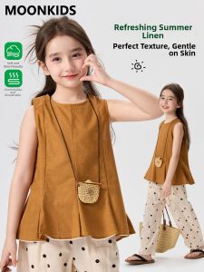 Moonkids | Sleeveless Linen Blouse Summer Thin Casual Sweet Outfit