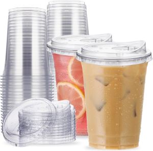 12/16//20/24/32OZ Clear Plastic Cups with Sip Lids Disposable Plastic Coffee Cups To Go Cups for Iced Coffee Smoothies Soda