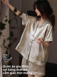 MiiOW | Bộ đồ ngủ lụa băng mùa hè cho nữ MiiOW Quần áo mặc nhà thoáng khí mát mẻ tay ngắn quần ngắn Bộ đồ ngủ mùa hè cho nữ
