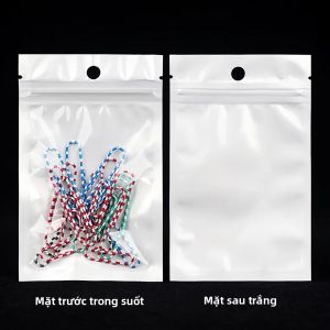 50 Chiếc Túi Nhựa OPP Trong Suốt Màu Trắng Ngọc Trai Tự Dán Có Lỗ Treo Tròn Dùng Đựng Đồ Trang Sức Ốp Điện Thoại Có Khóa Kéo