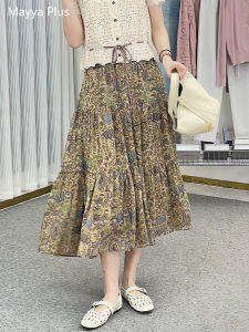 Mayya plus Holiday Style Georgette Printed Half Skirt Womens Spring Summer Slimming A-Line Cake Skirt High Waist Polyester Fiber
