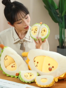 Durian Plush Toy Pull Peel Fun Stuffed Fruit Soft Huggable Cute Gift for Kids Adults Detachable Plushie 35cm