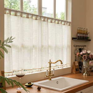 Meirenpeizi | Kitchen Window Curtain Linen Fabric Half-Window Shade No-Drill