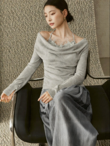 SUSHE | French Romantic Silver Velvet Two Ways Wear Halter Neck Fitted Top