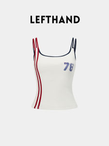 White Ribbed Vest Digital Print Contrast Color Shoulder Strap Sports Womens76 Model Regular Length round Neck Long Sleeve Shirt