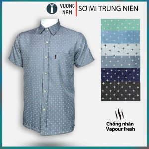 Áo sơ mi nam trung niên vải lụa họa tiết form rộng ngắn tay VNO126