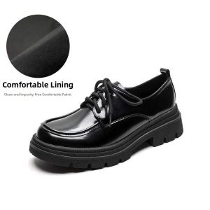 MIFEI | Thick Soled Loafer Lace-up Style Black British Womens Large Size Shoes