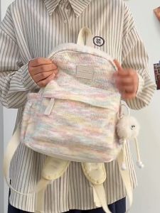 【Liontin Gratis✅】tas sekolah wanita Pelangi mewah rajutan Jepang tas bahu mini ransel siswa fashion bag kuliah Import backpack
