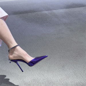 รองเท้าแตะส้นสูงหัวแหลมแบบหัวเข็มขัดรูปตัว J สำหรับผู้หญิง รองเท้าแตะส้นเดี่ยวประดับเพชร รองเท้าแตะส้นบาง รองเท้าแตะส้นแบน สไตล์โรมา