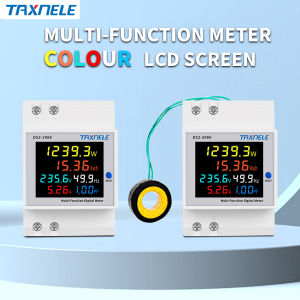 Color LCD Screen Single-phase Household Watt-hour Meter Guide Rail Type 110V 220V 300V Voltage Current Power Frequency Factor Meter Energy Meter