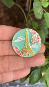 Huy hiệu pin tròn cài áo địa danh thế giới Ý Pháp Anh Mỹ đường kính 3 cm