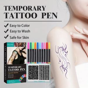 Temporary Tattoo Pen Set Multi-Color Temporary Tattoo Kit for Face and Arms DIY Makeup Graffiti Decoration TattooEasy Apply