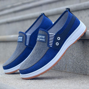 Mens Casual Shoes Breathable Slip-On Canvas Work Shoes Anti-Slip Soft Bottom Bean Bean Shoes Lazy Mans Shoes Korean Style