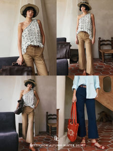 กางเกงขากว้างผ้าฝ้ายระบายอากาศได้ดี ทรงหลวม ทรงเข้ารูป ทรงคลาสสิก สีน้ำเงิน กางเกงขายาวสำหรับใส่ทำงาน BettyChow