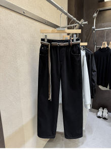 Loose Fit Mens Jeans with Belt Casual Straight Leg Cotton Trousers Spring Autumn Fashionable Basic Color Black Cannon