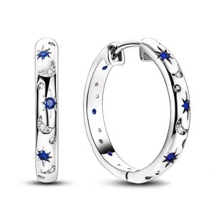 Huitan Chic Silver Color Circle Earrings for Women Delicate Star and Moon Jewelry Gift Shiny Zirconia Accessories