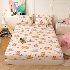 Dansunreve Capybara Fitted Bedsheet Cartoon Sanrio Labubu Shin-chan Fittedsheet Non-Slip Elastic Bed Sheet Single/Queen/King