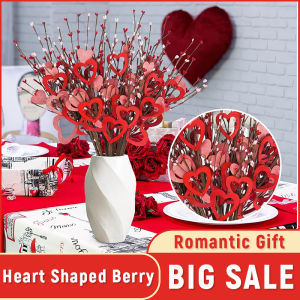 10pcs Romantic Artificial Heart Berry Branches Red Festival Valentines Day Love Stem Creative Handmade Artificial Flower Happy Valentines Day Gift