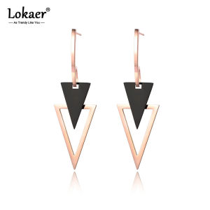 Lokaer Trendy Stainless Steel Double Triangle Dangle Earrings Jewelry For Women Waterproof Personalized Jewelry Bijoux E19036