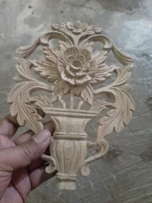 Ornamen Jati Tua Tempel Daun Pintu Lemari Bupet Ukiran Tangan 22 Cm x 15 Cm x Tebal 1 Cm