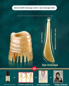 MONLEYTA | Authentic Cow Horn Comb Hair Massage Tool Womens Special Round Tube Gua Sha Scrubbing Brush Head Meridian Washing Comb