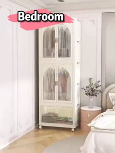 INHO L60/70cm Double Open Doors Wardrobe Multipurpose Folding Stackable Storage Cabinet With Pulley