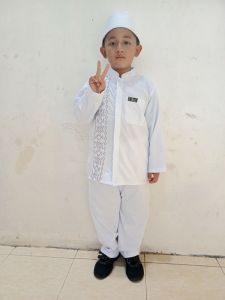 Setelan Koko Putih Celana Hitam free peci usia 5-12 tahun katun // Koko Hitam Putih Anak