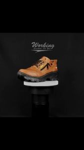 Sepatu Sneakers Kulit Outdoor Cowok Hiking Gunung Pria Dewasa G08 Keren Modern Kece Full Black Pendek