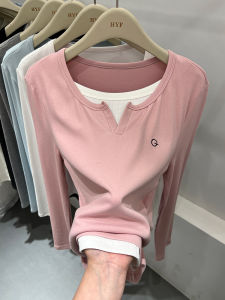 Áo Thun Nữ Cổ Tròn Dài Tay Màu Tương Phản Thời Trang Xuân 2025 Áo Sơ Mi Lót Bên Trong Dáng Ôm Vừa Vặn Cổ Điển