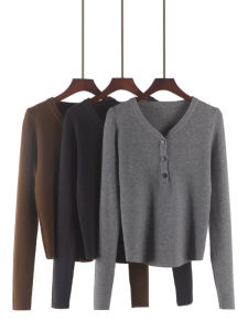 Spring Autumn V-neck Knitted Sweater Women Fashion Overhead Slim Short Soft Long Sleeve Sweater Base Shirt Top Korean Style