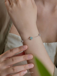 Evening Natural Jade Silver Bracelet Womens Style Four Leaf Clover New Chinese Retro Gift Fashion Jewelry Hand Accessory
