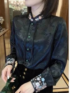 Chinese Style Embroidered Shirt Womens Stand Collar Fashionable Floral Print Top High Quality Spring Summer Autumn New Arrival