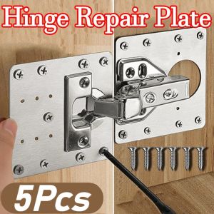5PCS Stainless Steel Hinge Repair Plate Cabinet Furniture Drawer Hardware Hinge Fixing Plate with Free Screw