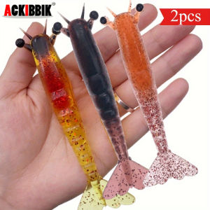 Ackibbik 2pcs Soft  Artificial Shrimp Bait Fishing Lure Bait Soft Shrimp Bait Fishing Accessories Silicone Bait