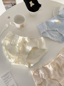 Cute Bear Design Womens Triangle Panties Low Waist Innerwear Sweet Wood Edge Bordered Teen Girls Underwear Spring Collection