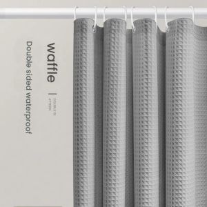 High quality 180/200cm hotel bathroom waterproof shower curtain thickened waffle jacquard black white gray blue beige brown plaid waterproof partition shower curtain door curtain rod