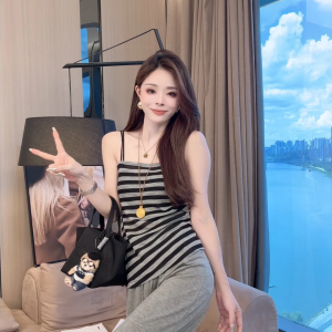 plus Size Womens Striped Crop Top Tank Top Slimming Outerwear Summer New Style Cover Belly High Waist Sensation