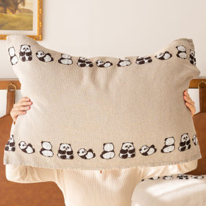 ผ้าห่มหมอนผ้าฝ้ายแท้ลายแพนด้า ชุดสองชิ้น ดูดซับเหงื่อได้ดี ป้องกันน้ำมันศีรษะ ผ้าฝ้ายแท้ ผ้าฝ้ายทอแบบผ้าฝ้าย