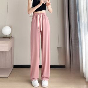 JIANGLU | Quần dài thường ngày bằng lụa băng cạp cao mùa hè mỏng cho nữ quần ống rộng đa năng không cảm giác