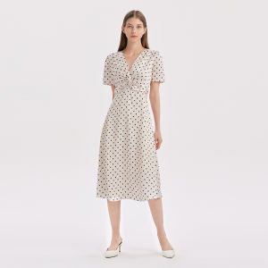 Gloria | Short Sleeve Satin Ice Silk French Dot V-neck Dress
