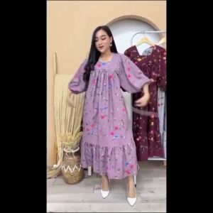 Dress Midi Korea Style Bahan Rosecrepe Dress Wanita Kekinian
