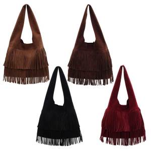 Women Frosted Tassel Shoulder Bag Faux Suede Fringe Underarm Bag Large Capacity Travel Tote Handbag Female Shopping Bag
