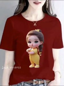 KAOS ATASAN MOTIF GIRLS KUNING / COTTON COMBED WANITA