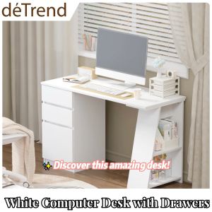 detrend 50 inch computer desk black computer desk with 3 storage drawers sturdy pc table for home office study desk -电脑桌/写字台 2131
