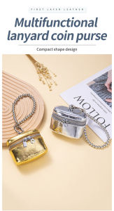 Portable Halter Coin Purse Made of Genuine Leather Material Suitable for Daily Commuter Built-in Lipstick Earphones and Makeup Storage Space With Pearl Bracelet