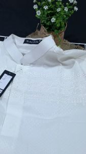 S&D PROJECT Baju Koko Muslim Seri 27 Bahan Polikatun Warna Putih Tulang Jumbo S-4XL Untuk Pria Dewasa Lengan Pendek Motif Bordir