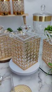 3 Pcs 700ml Acrylic Airtight Candy Box Square Gold Canister Balang Kuih Raya Akrilik Tebal Keemasan Bekas Kedap Udara