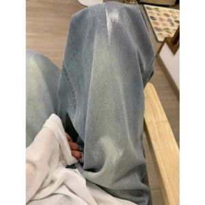 Retro American Silver Washed Wide Leg Jeans Womens Light Color Loose Fit High Waist Long Pants Spring New Style Casual Denim